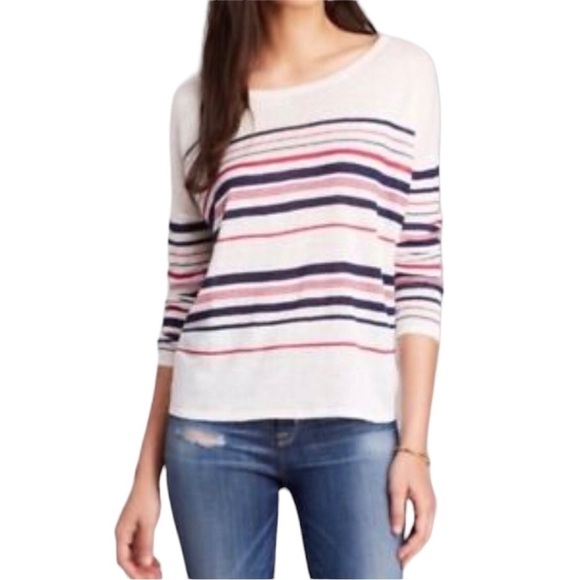 Joie Maine Stripe Linen Pullover Sweater Size Small 3/4 Length Sleeves Boat Neck - Picture 1 of 7